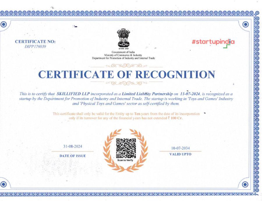 Certificate of Recognition (Startup India)